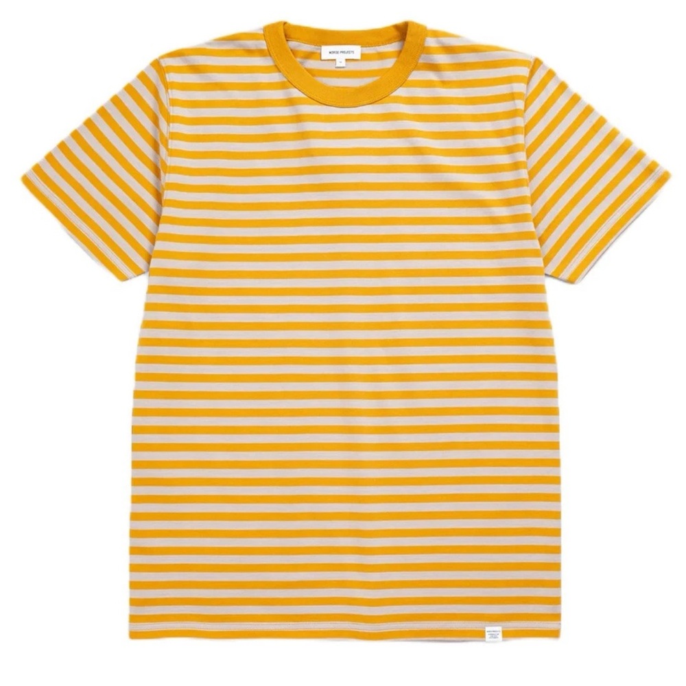 New With Tags Norse Projects Niels Striped T-shirt Tumeric Yellow And Gray Grey!